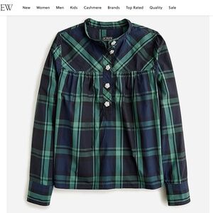 NWT J.CREW -Fresco top with jewel buttons in Black Watch tartan -Size M